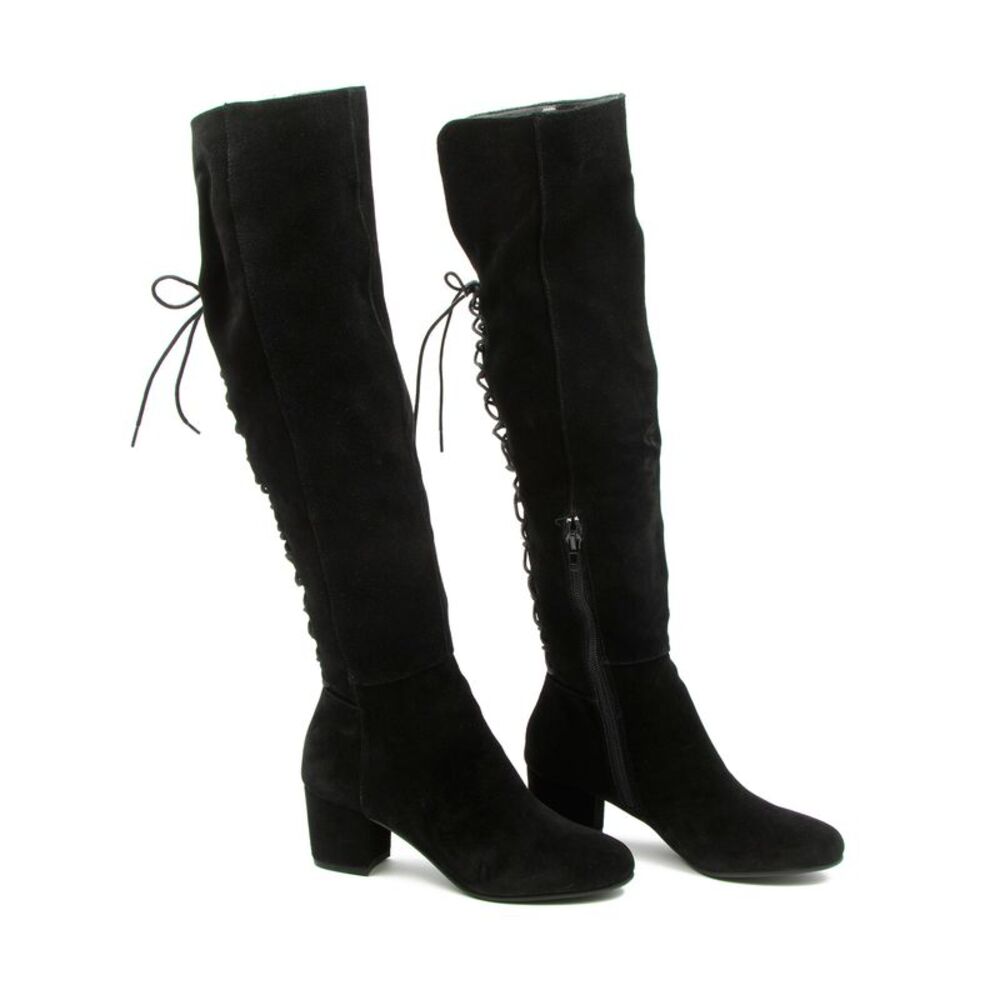 Steve Madden Black Over-the-Knee Suede Boots with Back Lace-Up